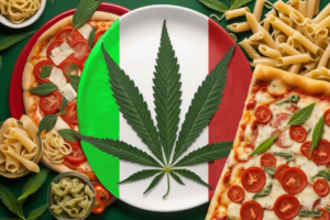 A composition representing cannabis in Italy